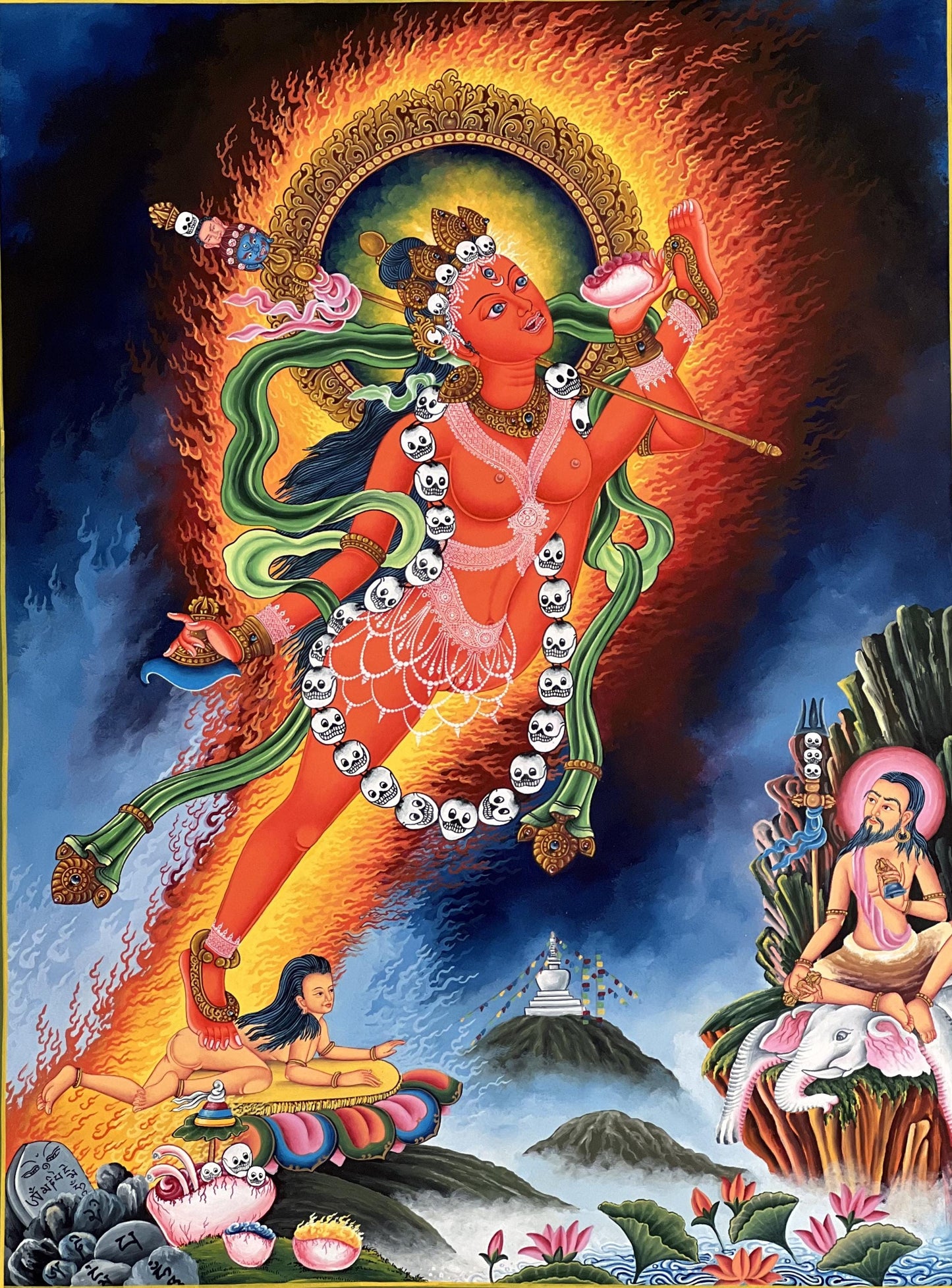Akash Yogini Newari Paubha Thangka | Vidyadhari – The Knowledge Holder | Hand-Painted Masterpiece Art
