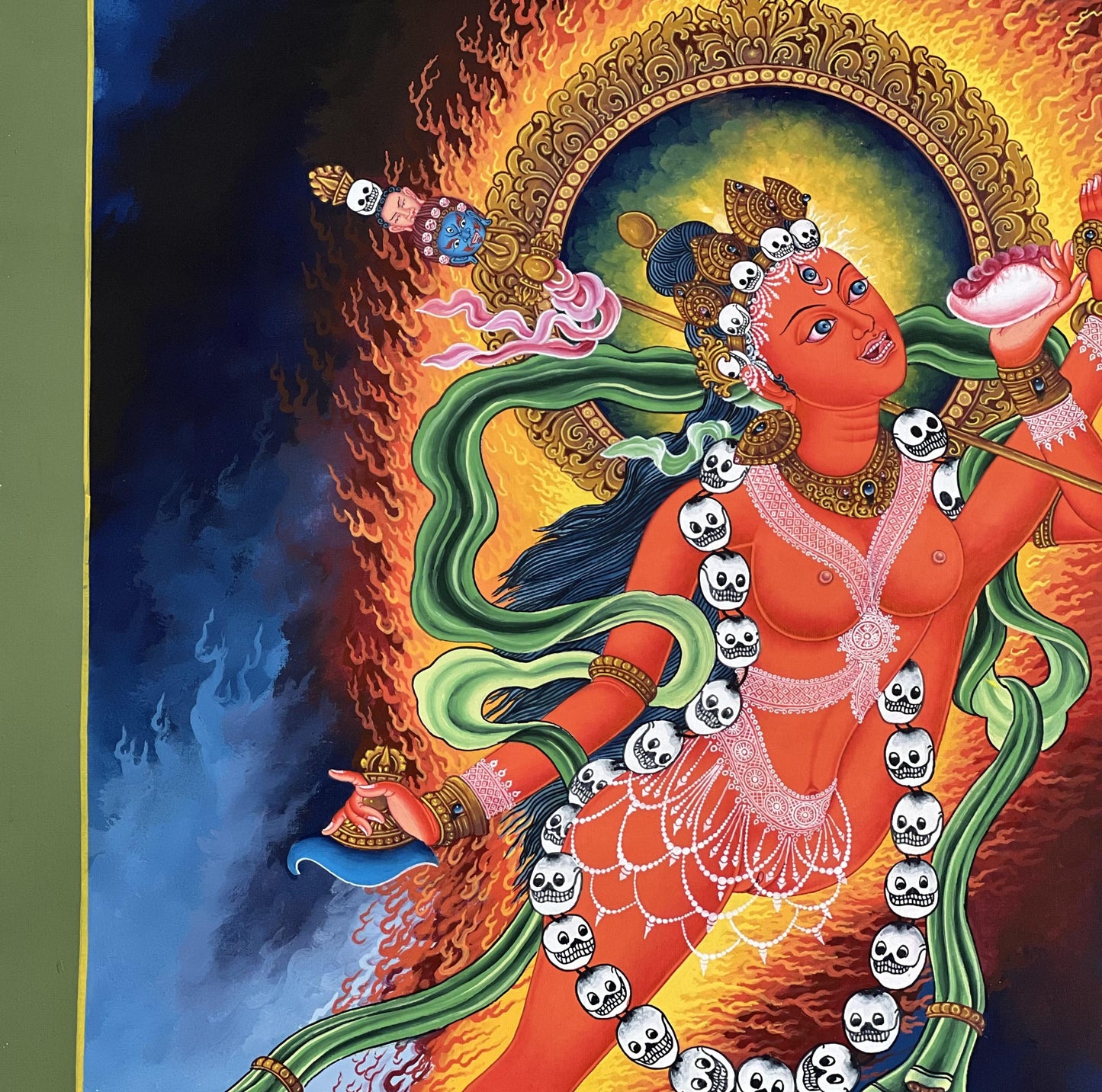 Akash Yogini Newari Paubha Thangka | Vidyadhari – The Knowledge Holder | Hand-Painted Masterpiece Art