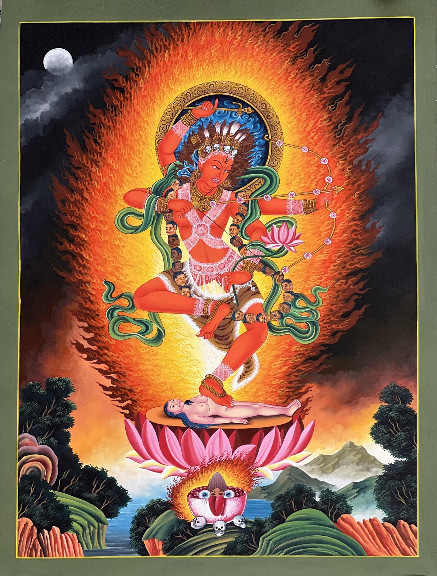 Kurukulla Newari Paubha Masterpiece | Red Dakini | Hand-Painted Tibetan Thangka Art