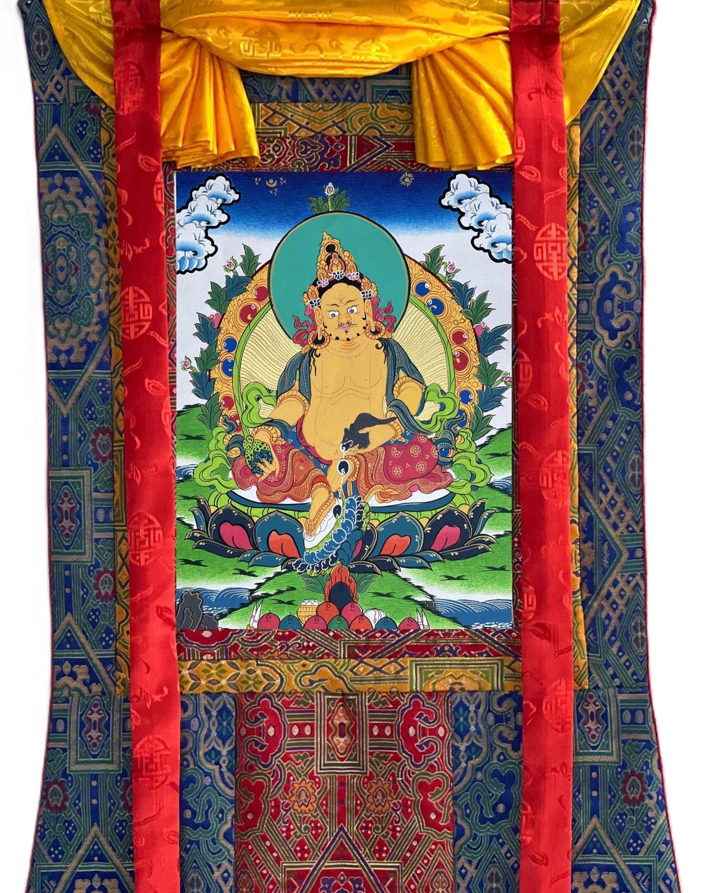 Yellow Jambhala Thangka | Silk Brocade Kuber, God of Wealth