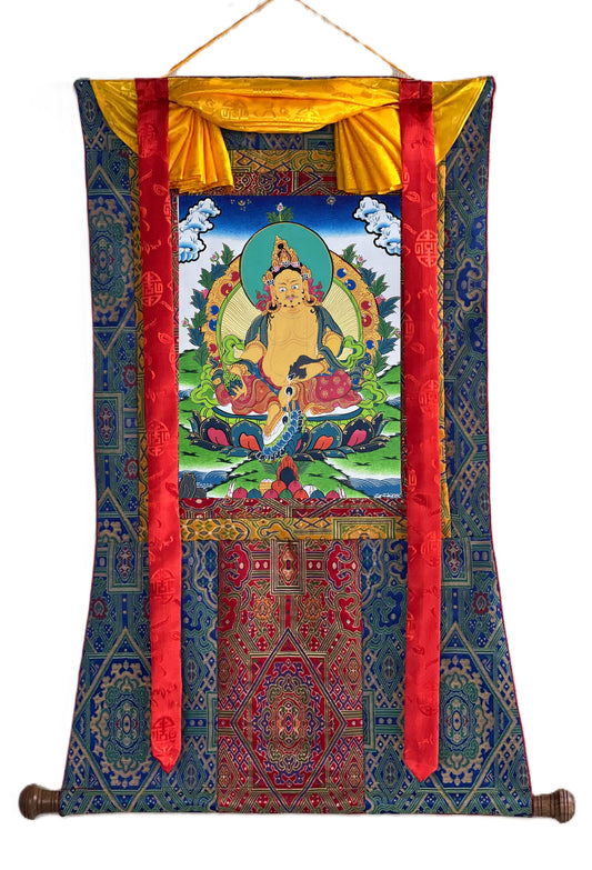 Yellow Jambhala Thangka | Silk Brocade Kuber, God of Wealth