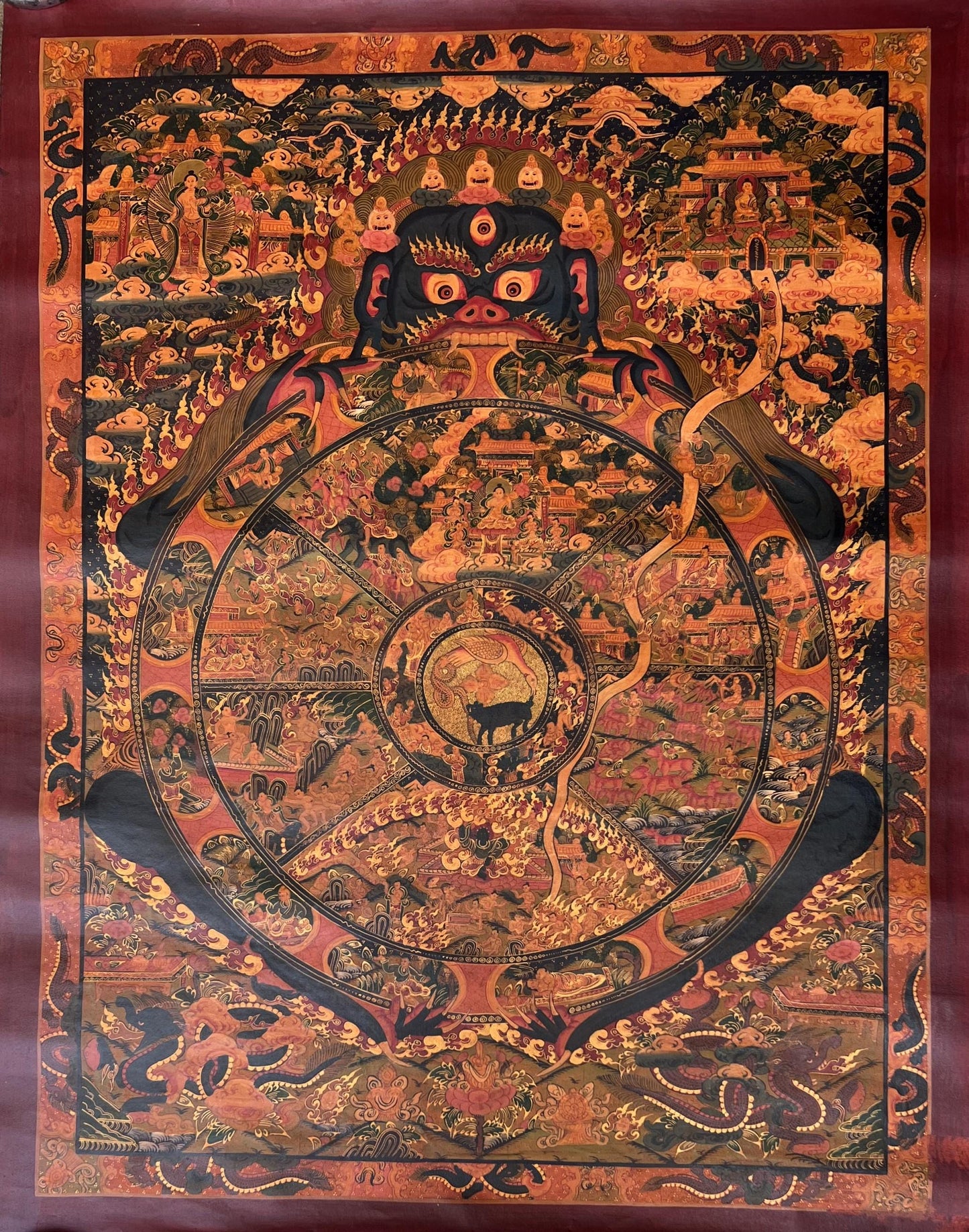 Hand-Painted Wheel of Life Thangka | Tibetan Buddhist Mandala Art