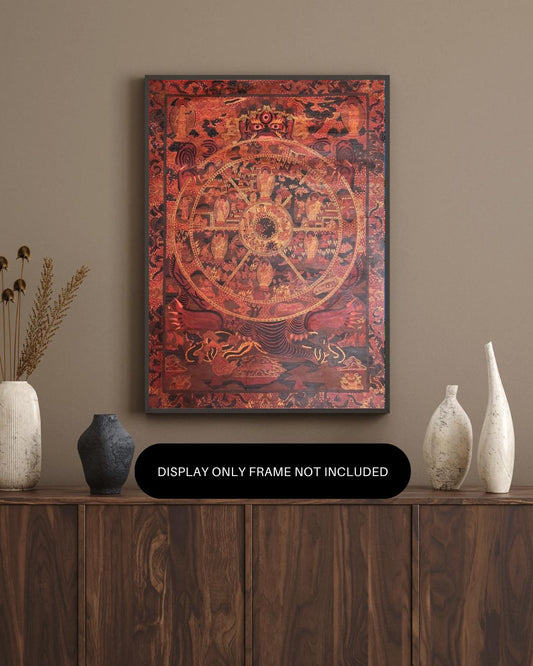 Hand-Painted Bhavacakra Thangka | Tibetan Wheel of Life Mandala Art