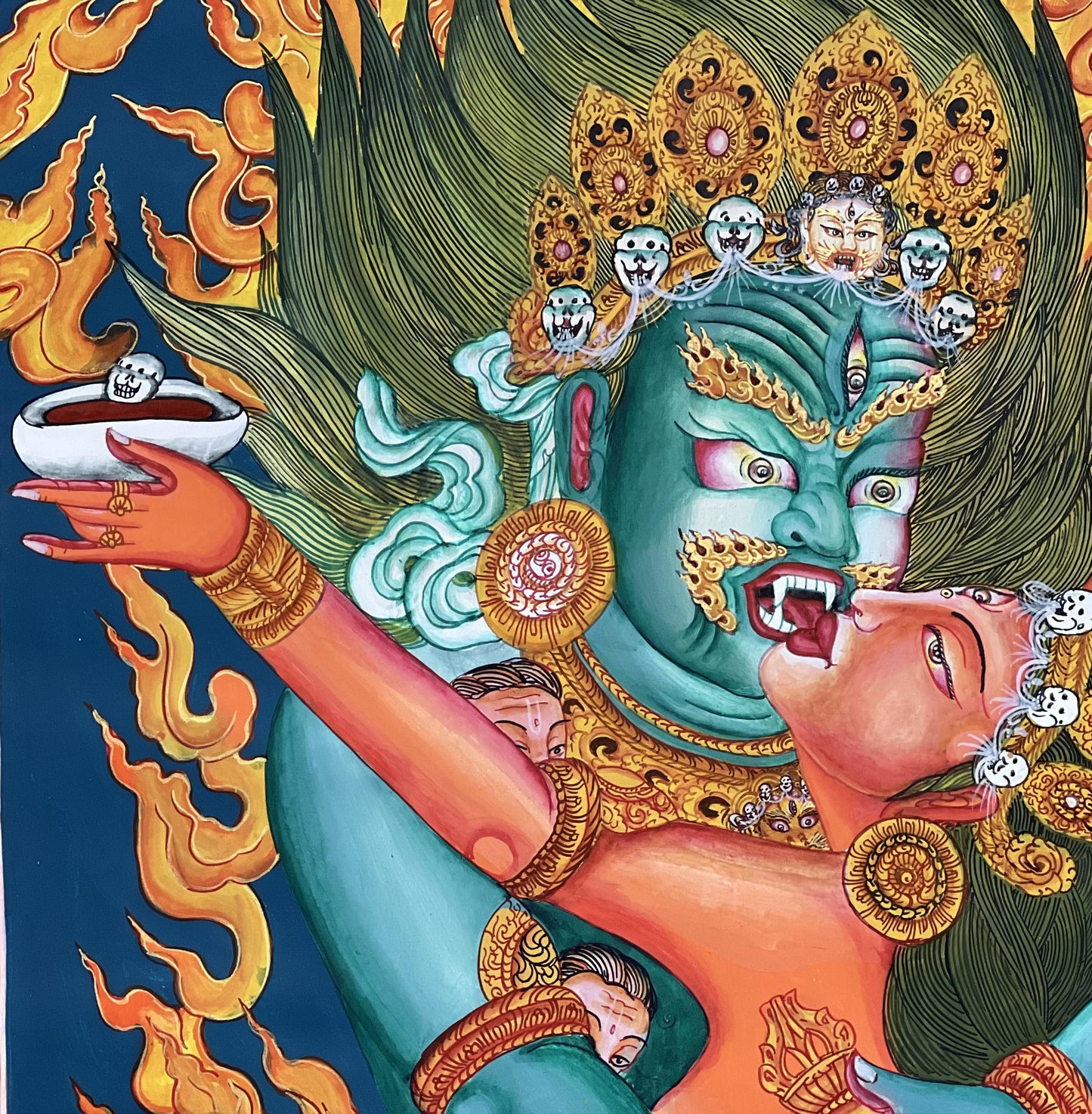 Chakrasamvara with Vajravarahi in Yab-Yum | Large Newari Paubha Thangka Painting | Traditional Nepalese Art
