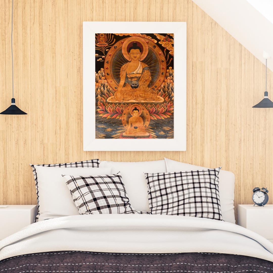 Hand-Painted Shakyamuni Buddha Thangka – Tibetan Art, Meditation Decor (24.5 x 33 in)