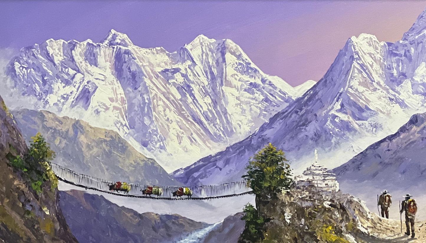 Himalayan Mountain Landscape Acrylic Painting | Everest Trek Scene | Tengboche Canvas Art