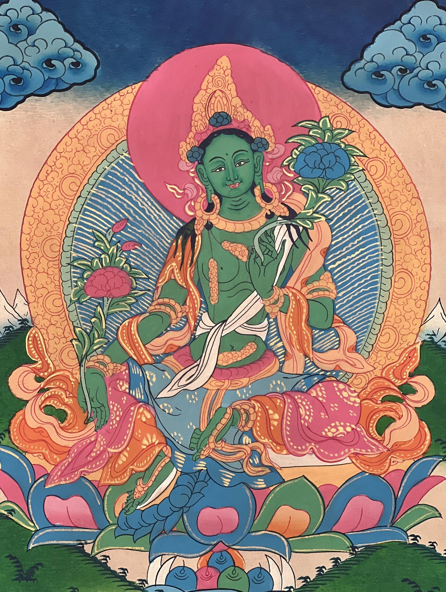 Green Tara Tibetan Thangka | Hand-Painted Buddhist Goddess Art