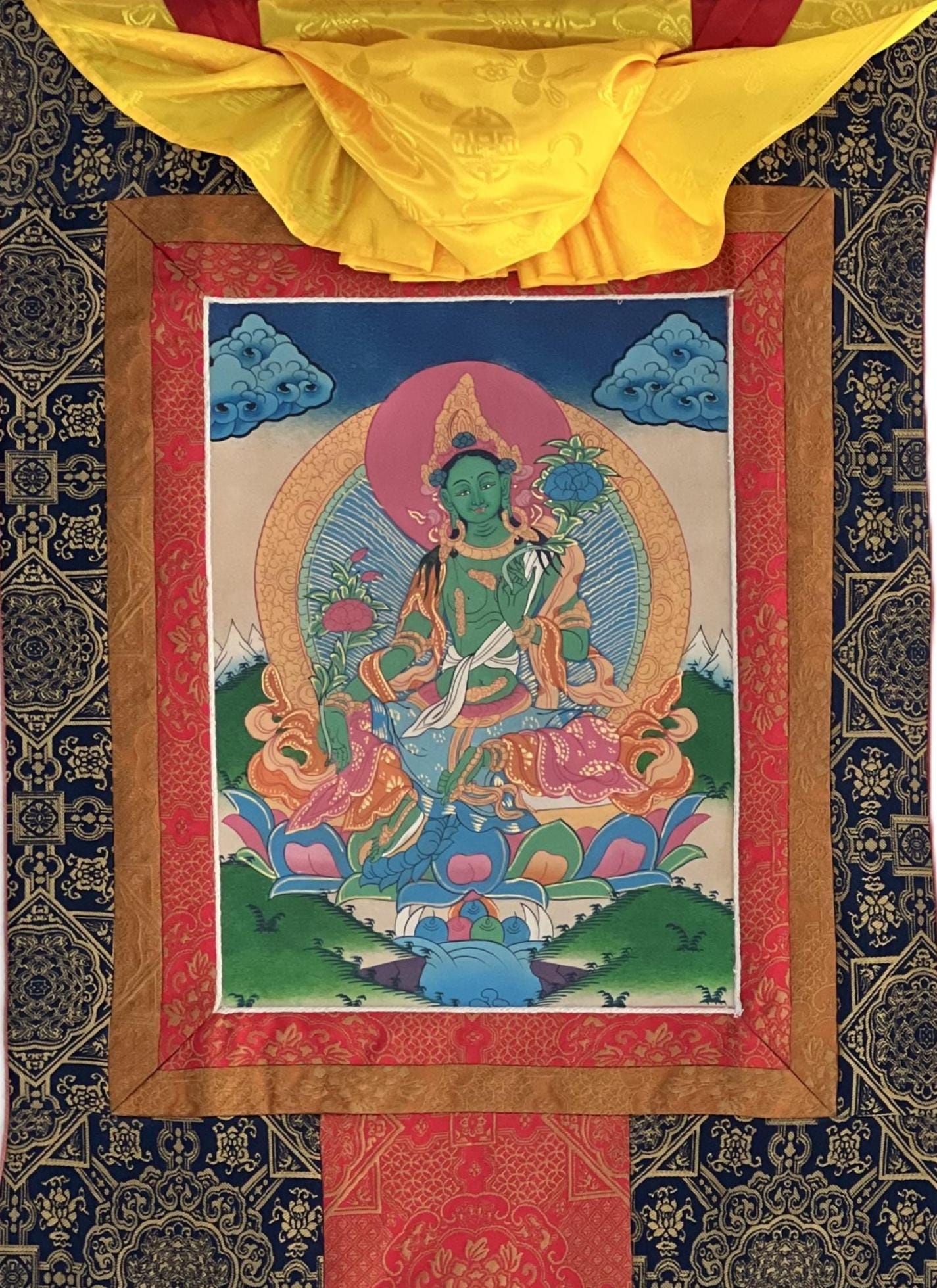 Green Tara Tibetan Thangka | Hand-Painted Buddhist Goddess Art