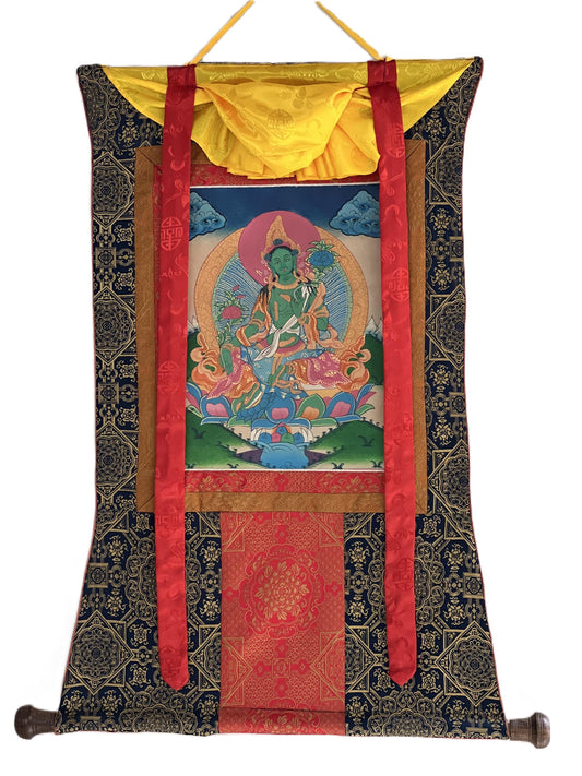 Green Tara Tibetan Thangka | Hand-Painted Buddhist Goddess Art