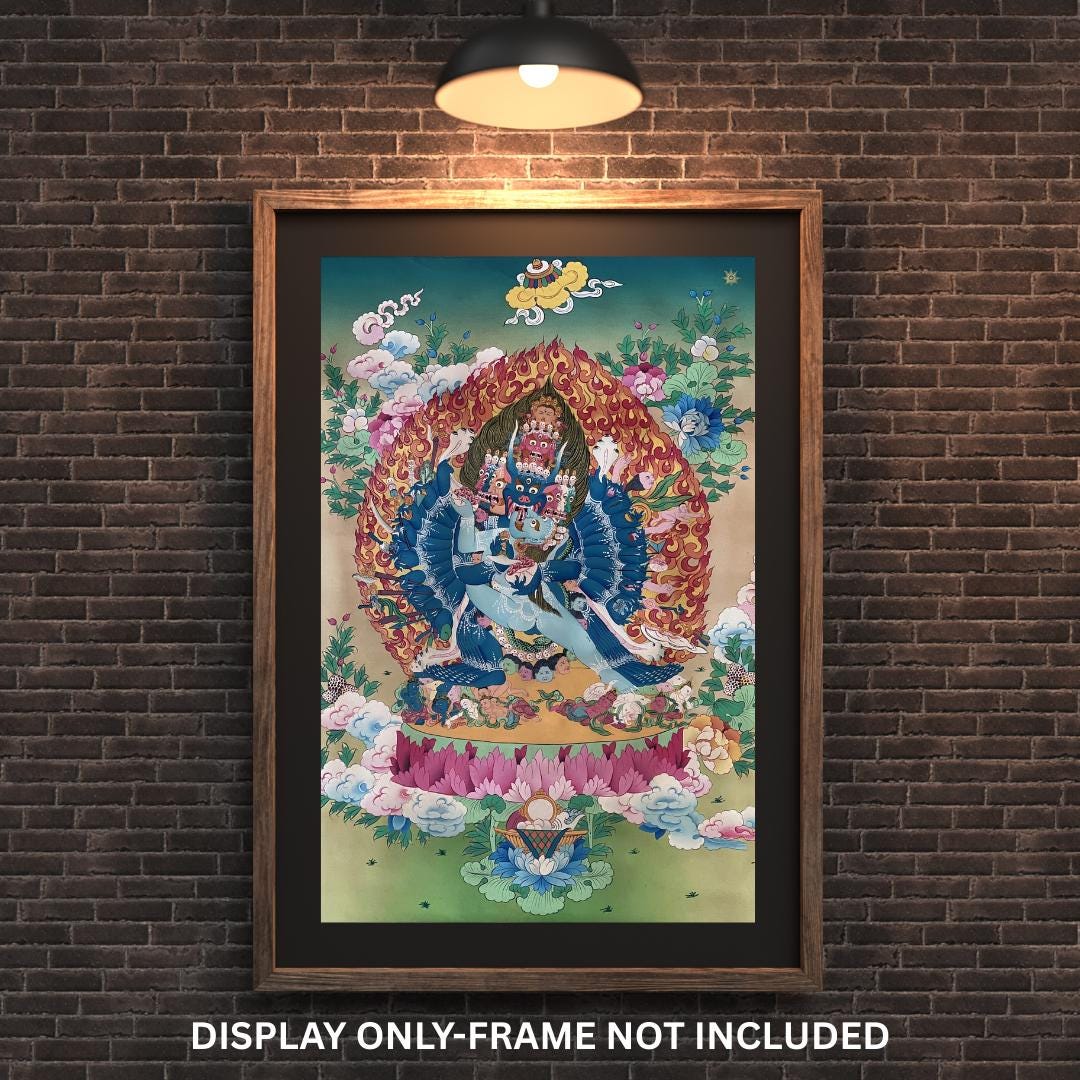 Yamantaka Shakti Tibetan Thangka | Wrathful Protector Art | Hand Painted Buddhist Masterpiece |  Nepal Sacred Painting