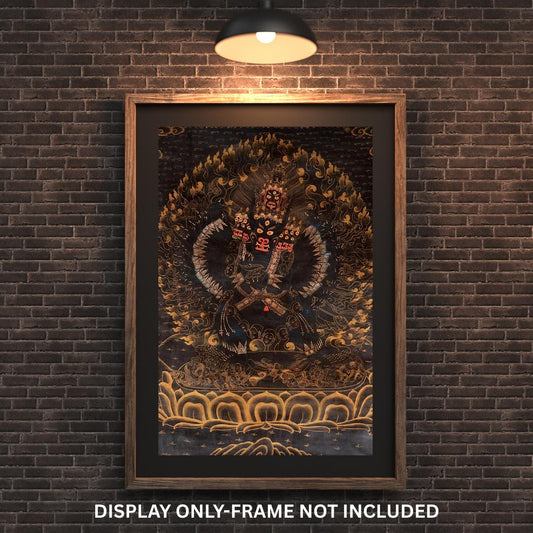 Hand-Painted Yamantaka Thangka – Black and Gold Tibetan Art