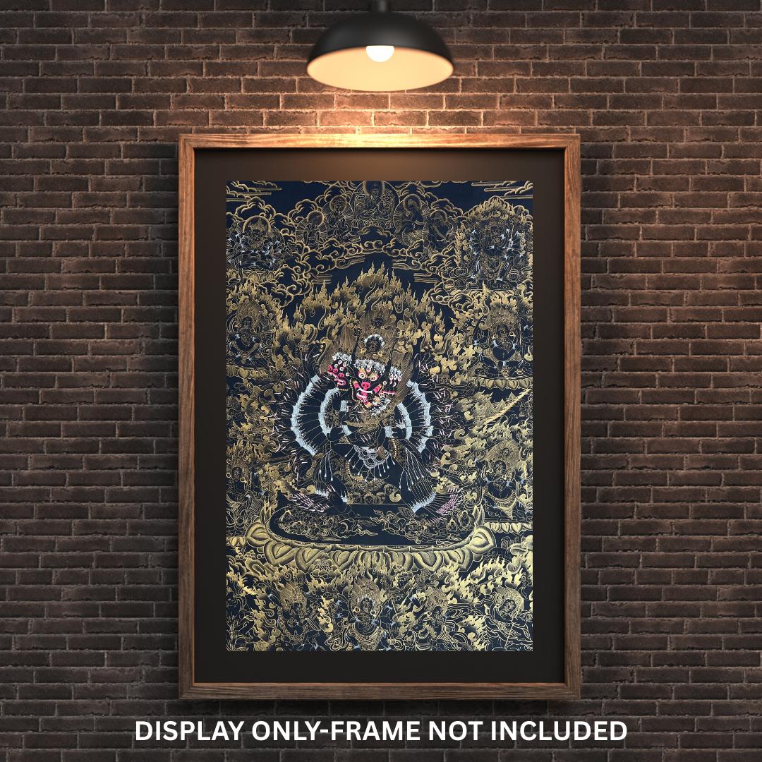 Hand-Painted Yamantaka Thangka – Large Black & Gold Tibetan Buddhist Art
