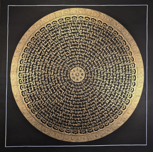 Hand-Painted Tibetan Thangka Painting - Om Mantra Mandala Art from Nepal - Spiritual Wall Decor