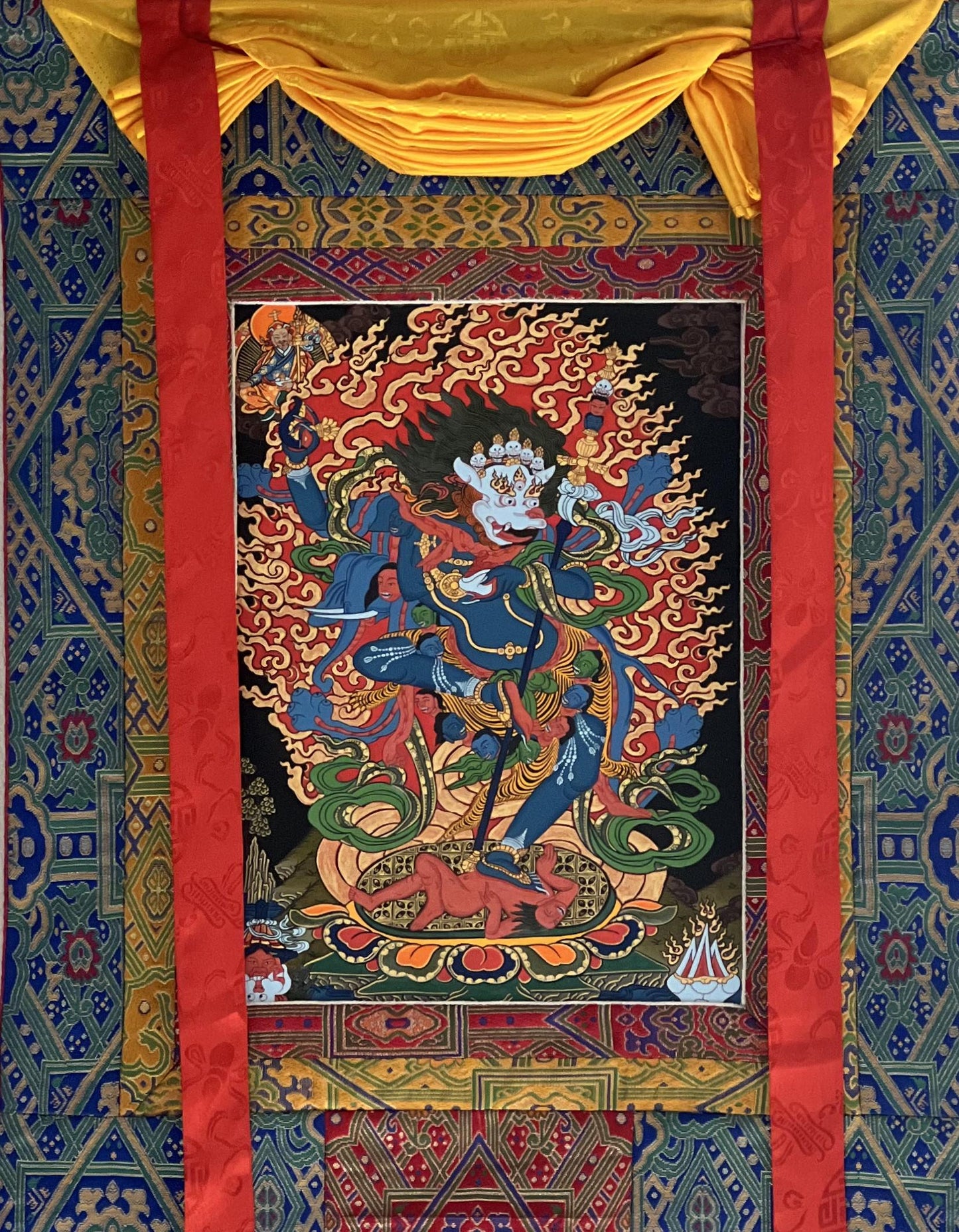 Original Hand-Painted Simhamukhi Vajrayogini Thangka | Lion-Faced Dakini Tibetan Buddhist Art | Masterpiece  with Silk Brocade