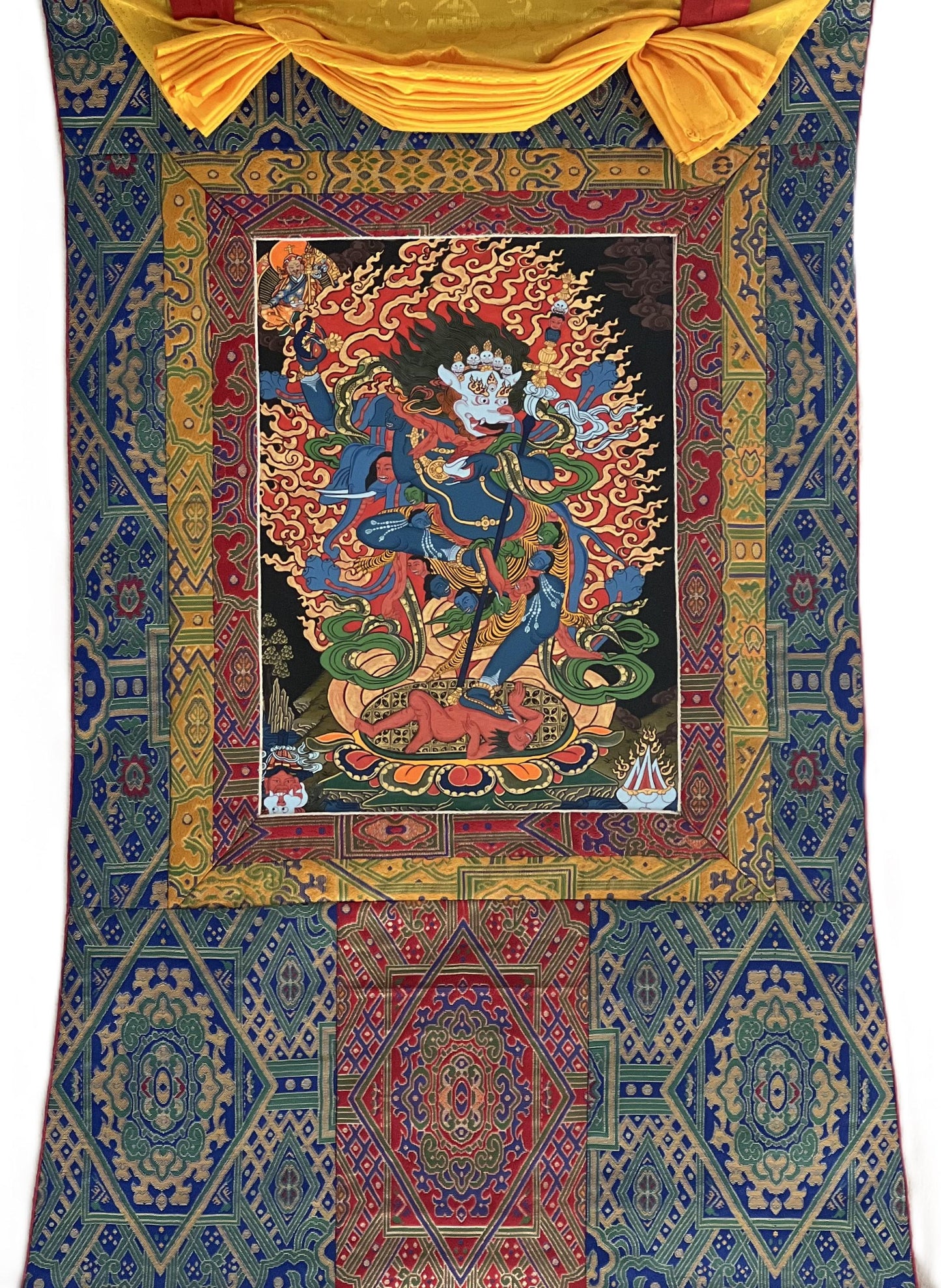 Original Hand-Painted Simhamukhi Vajrayogini Thangka | Lion-Faced Dakini Tibetan Buddhist Art | Masterpiece  with Silk Brocade