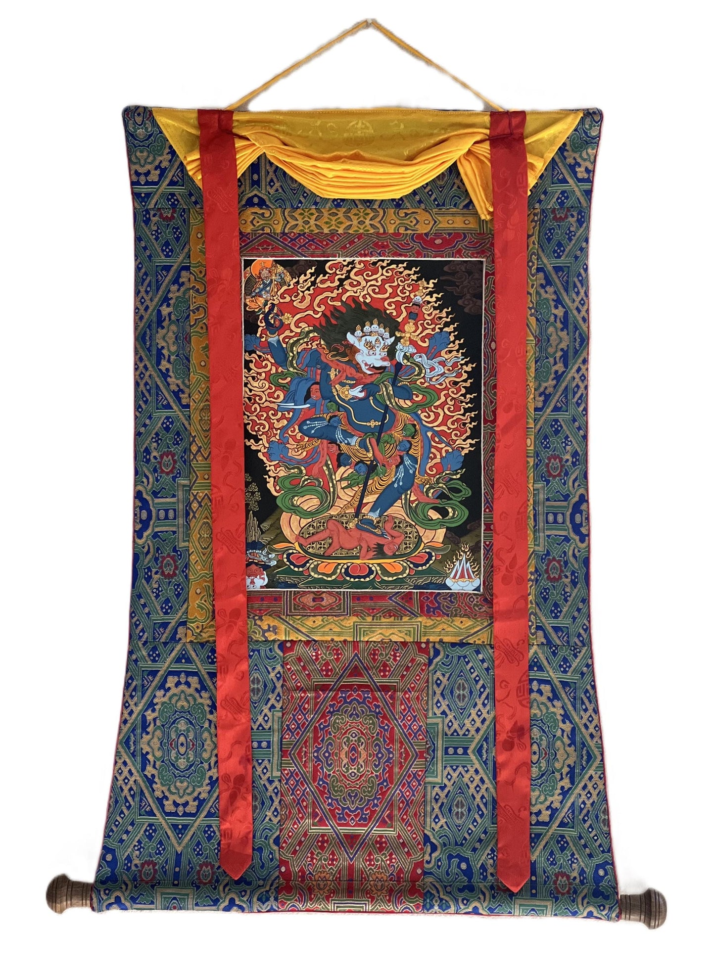Original Hand-Painted Simhamukhi Vajrayogini Thangka | Lion-Faced Dakini Tibetan Buddhist Art | Masterpiece  with Silk Brocade