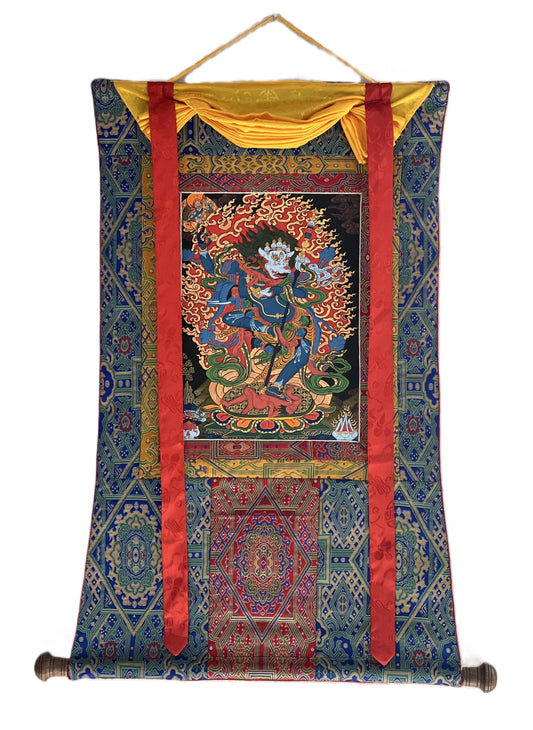Original Hand-Painted Simhamukhi Vajrayogini Thangka | Lion-Faced Dakini Tibetan Buddhist Art | Masterpiece  with Silk Brocade