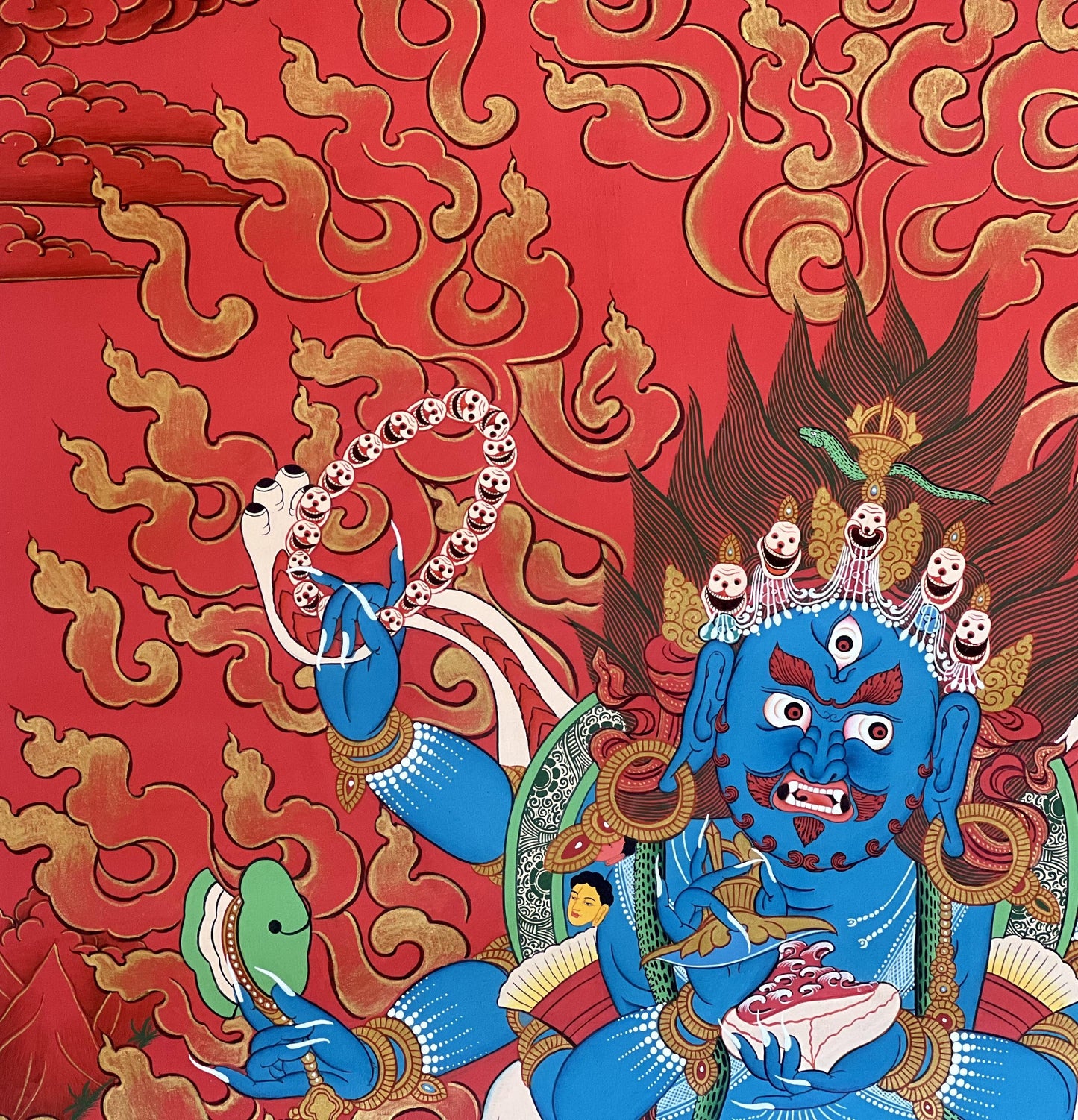 Six Armed Mahakala Tibetan Thangka Painting – Hand-Painted Buddhist Art – Protector Deity Large Masterpiece