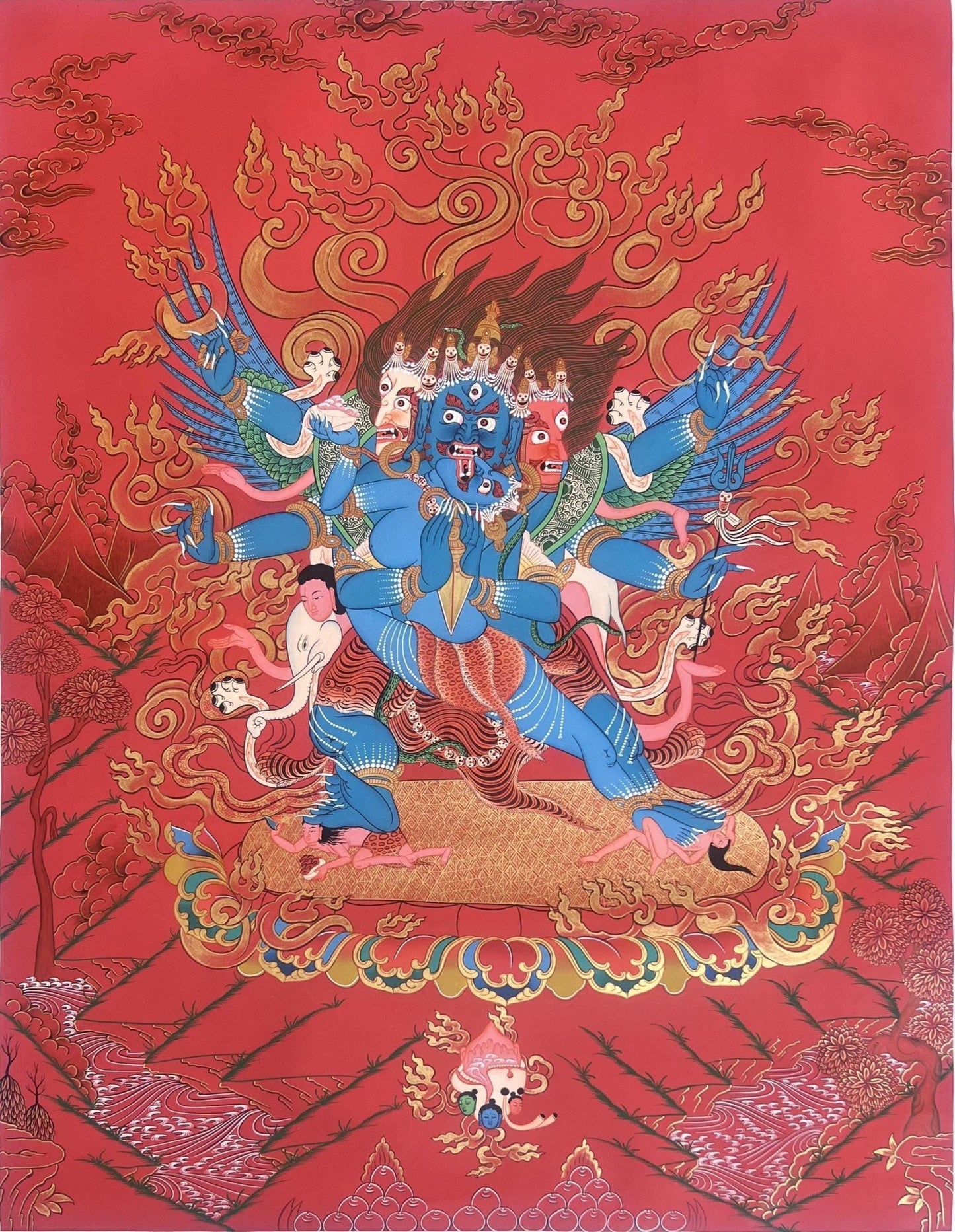 Large Vajrakilaya Tibetan Thangka Painting – Masterpiece Buddhist Art, Spiritual Decor, Handcrafted Art