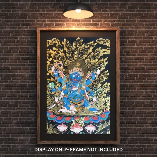 Six Armed Black Mahakala Large Tibetan Thangka Painting – Hand-Painted Buddhist Protector Art