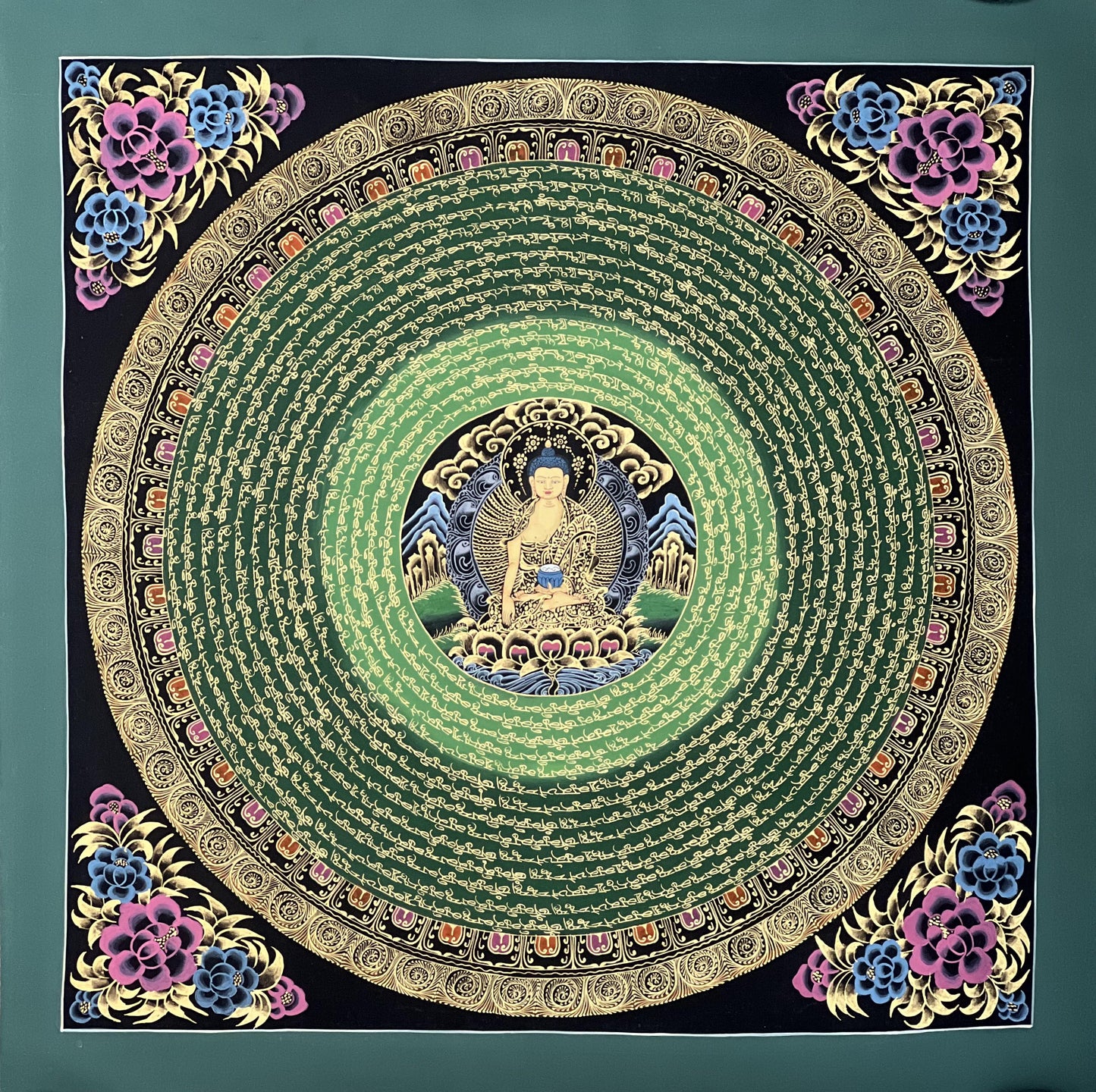 Shakyamuni Buddha Mantra Mandala Tibetan Thangka Painting Hand Painted Meditation Art