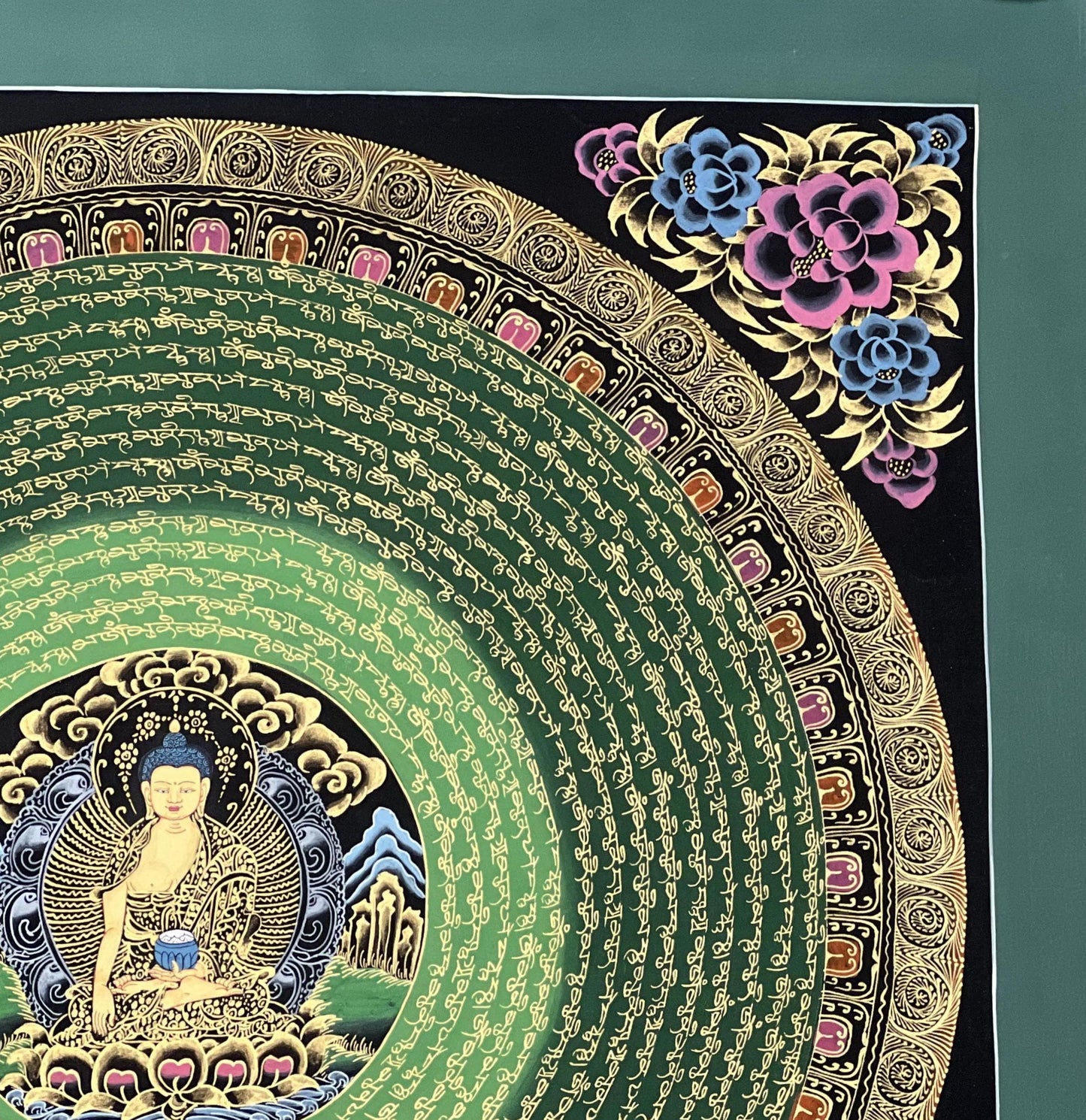 Shakyamuni Buddha Mantra Mandala Tibetan Thangka Painting Hand Painted Meditation Art