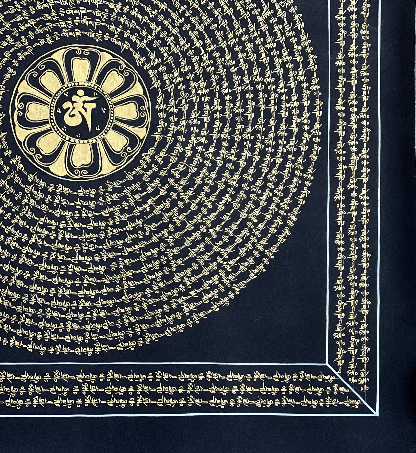 Handmade Om Mantra Mandala Thangka Painting | Tibetan Meditation Art