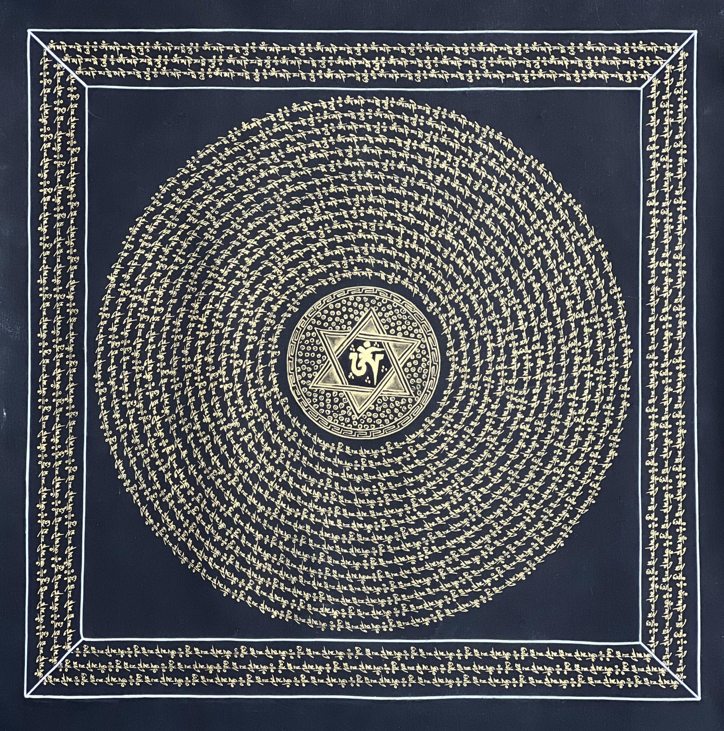 Handmade Om Mantra Mandala Thangka Painting | Tibetan Meditation Art