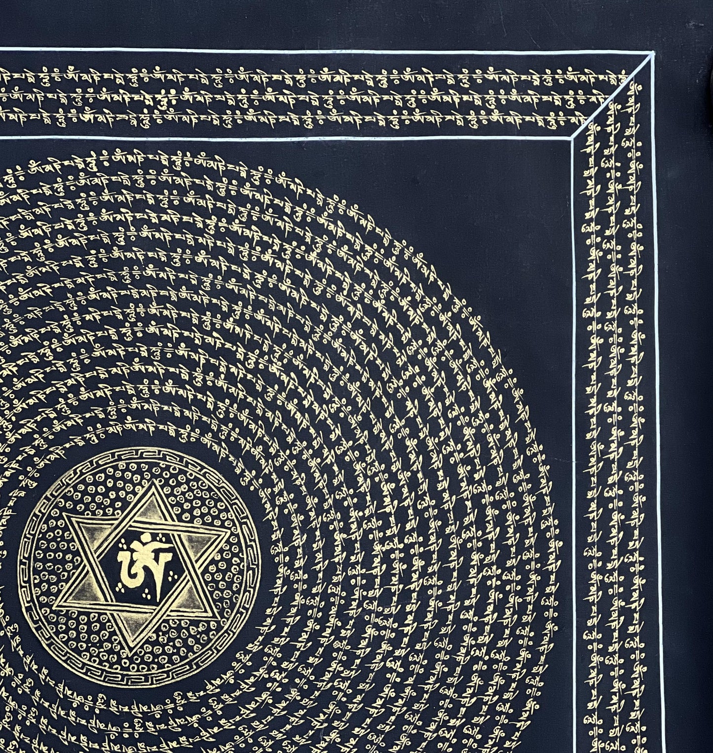 Handmade Om Mantra Mandala Thangka Painting | Tibetan Meditation Art