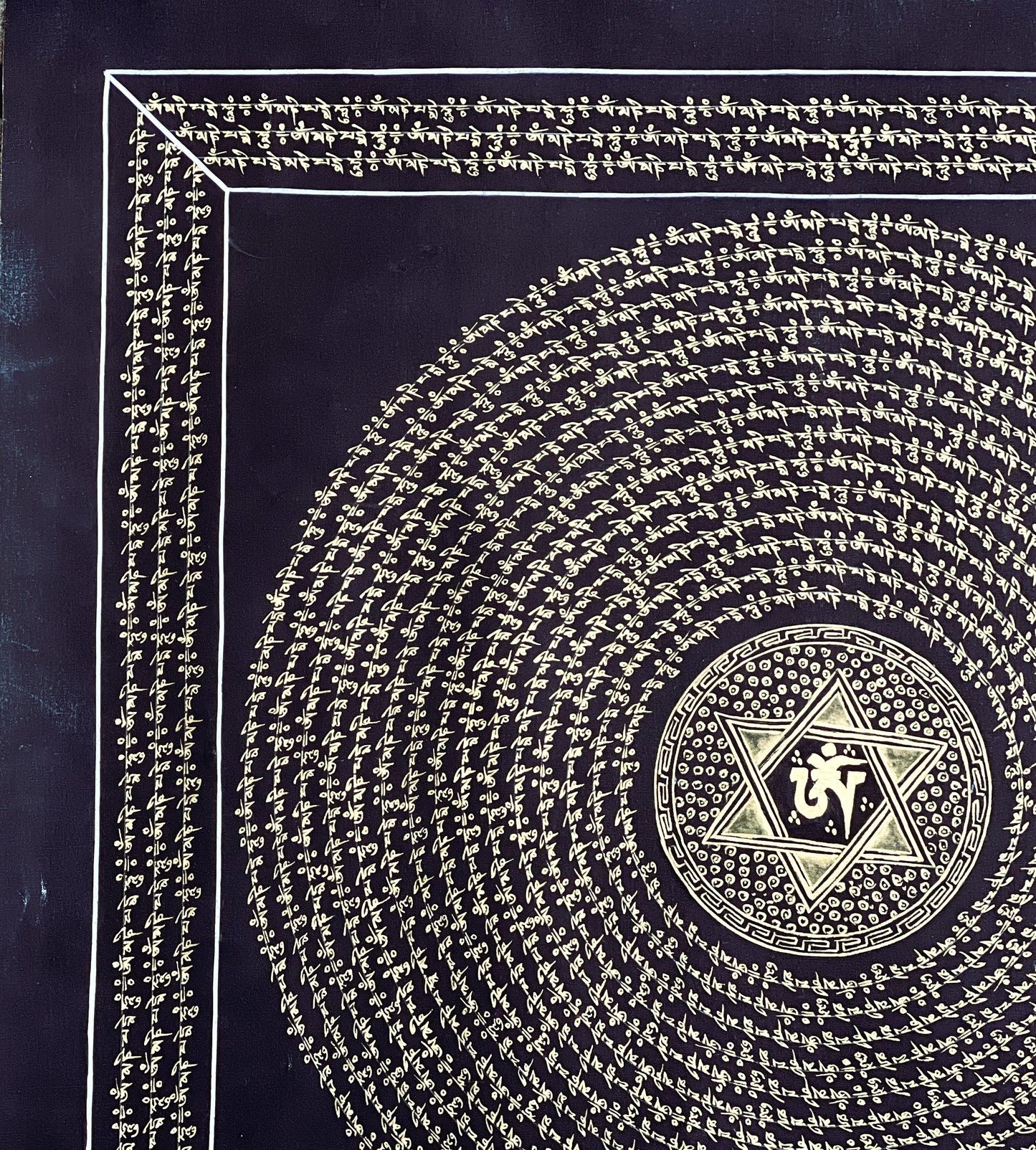 Handmade Om Mantra Mandala Thangka Painting | Tibetan Meditation Art