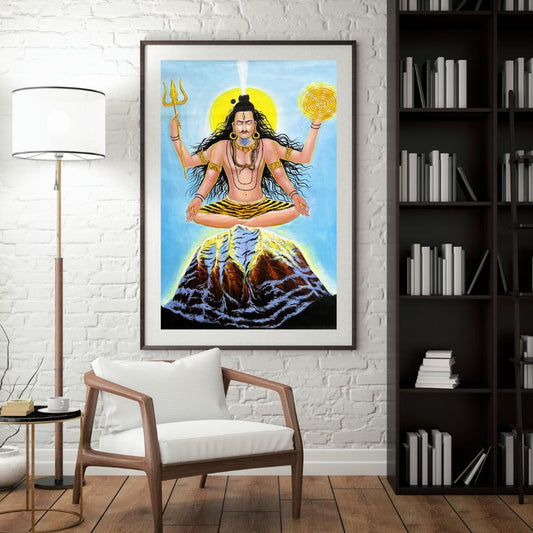 Lord Shiva Meditating at Kailash | Acrylic Painting on Canvas | Large Masterpiece | Palette Knife Art