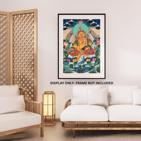 Yellow Jambhala Thangka Painting | Kubera Tibetan Art | Wealth Deity Masterpiece | Spiritual Decor