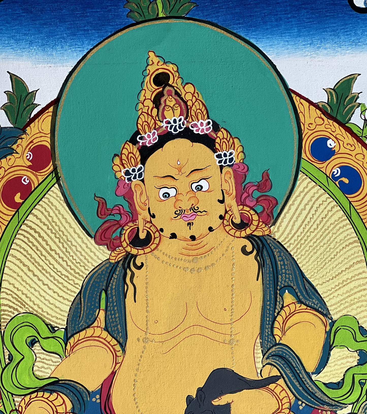 Yellow Jambhala Thangka | Silk Brocade Kuber, God of Wealth