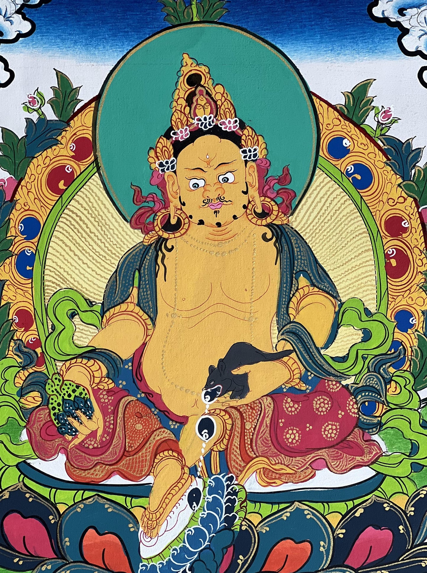 Yellow Jambhala Thangka | Silk Brocade Kuber, God of Wealth