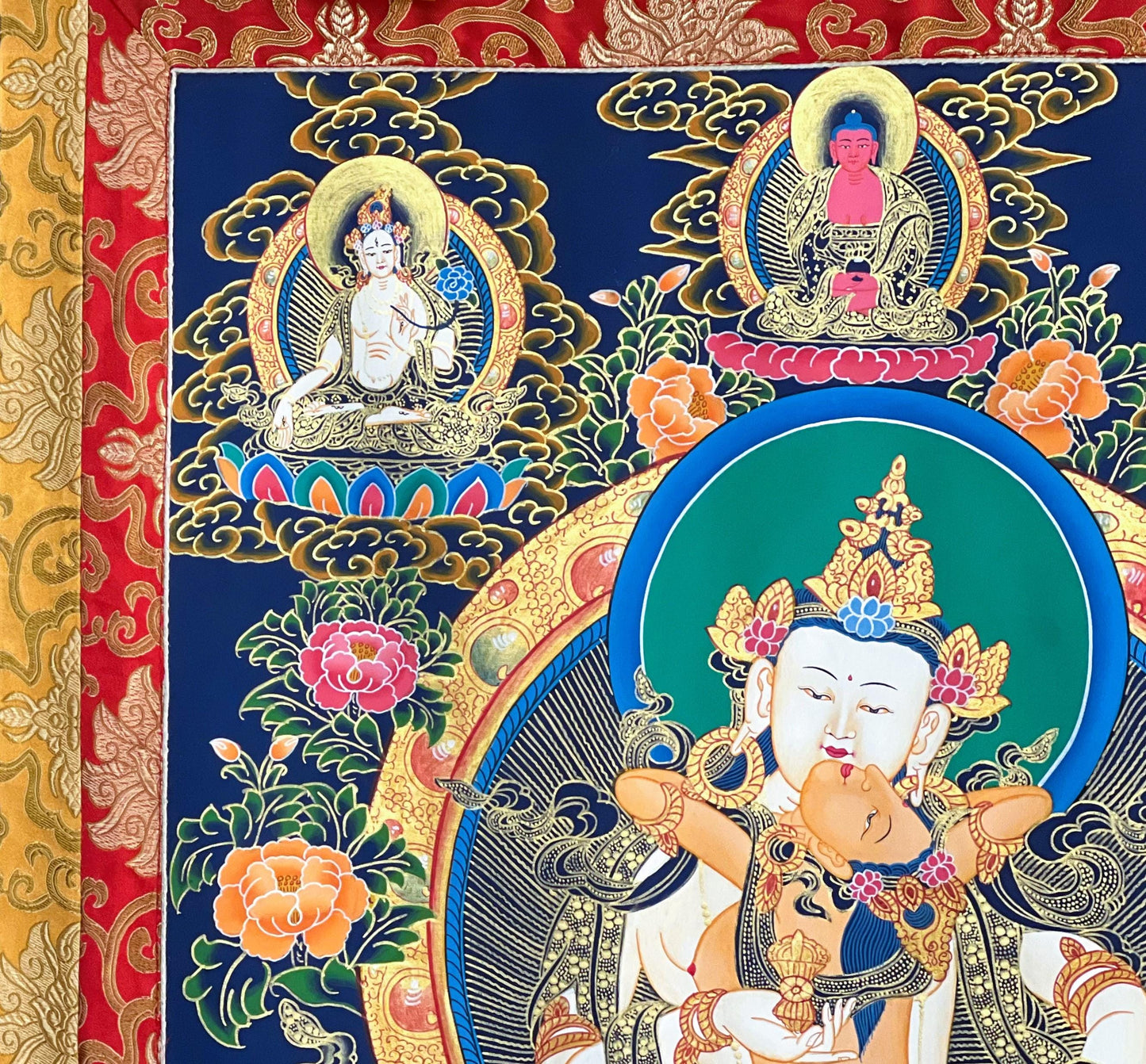 Vajrasattva Shakti Tibetan Thangka – Large Hand-Painted Sacred Art with Silk Brocade