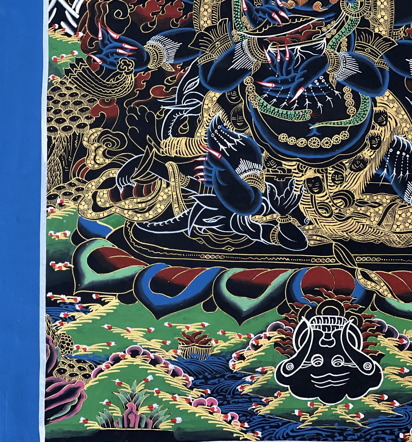 Black Mahakala Thangka • Hand-Painted Tibetan Buddhist Protector Art