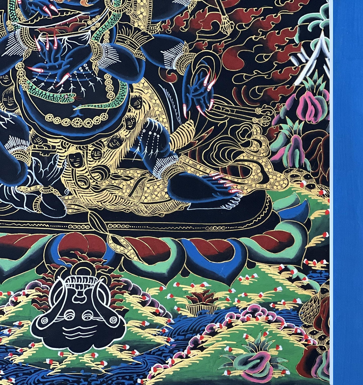 Black Mahakala Thangka • Hand-Painted Tibetan Buddhist Protector Art