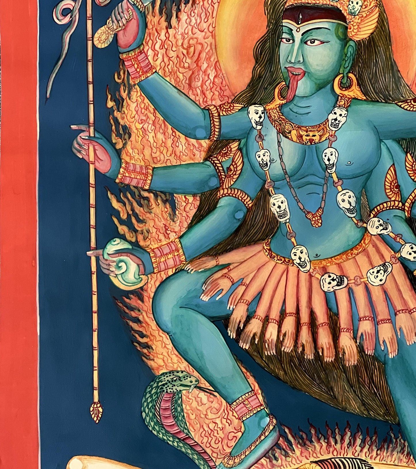 Hand-Painted Mahakali Newari Paubha | Hindu Goddess Kali Thangka | Smoky Masterpiece Art from Nepal