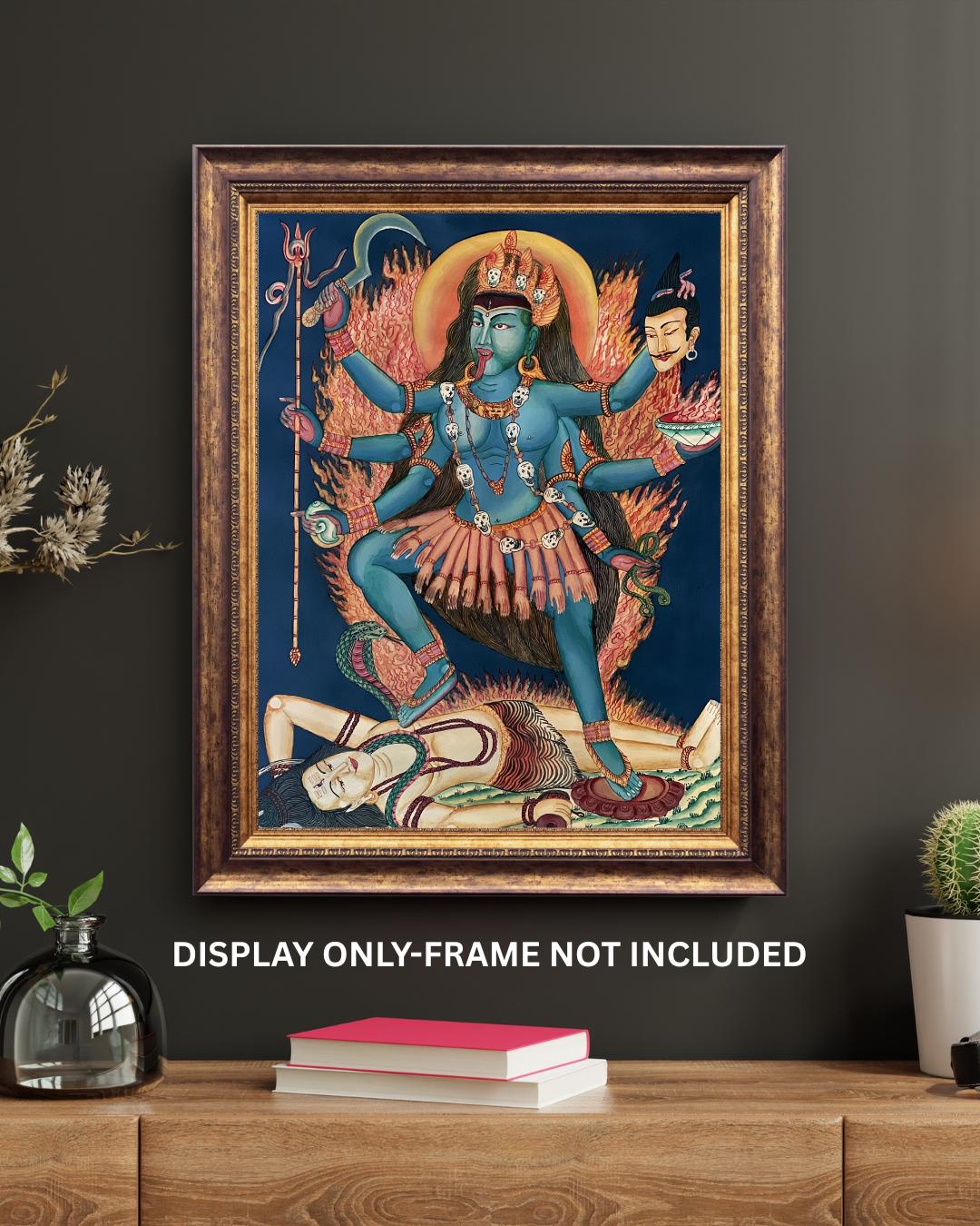 Hand-Painted Mahakali Newari Paubha | Hindu Goddess Kali Thangka | Smoky Masterpiece Art from Nepal