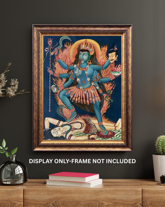 Hand-Painted Mahakali Newari Paubha | Hindu Goddess Kali Thangka | Smoky Masterpiece Art from Nepal