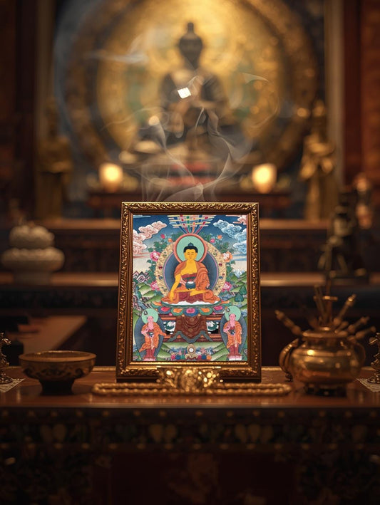 Hand-Painted Shakyamuni Buddha Thangka | 24K Gold, Nepal
