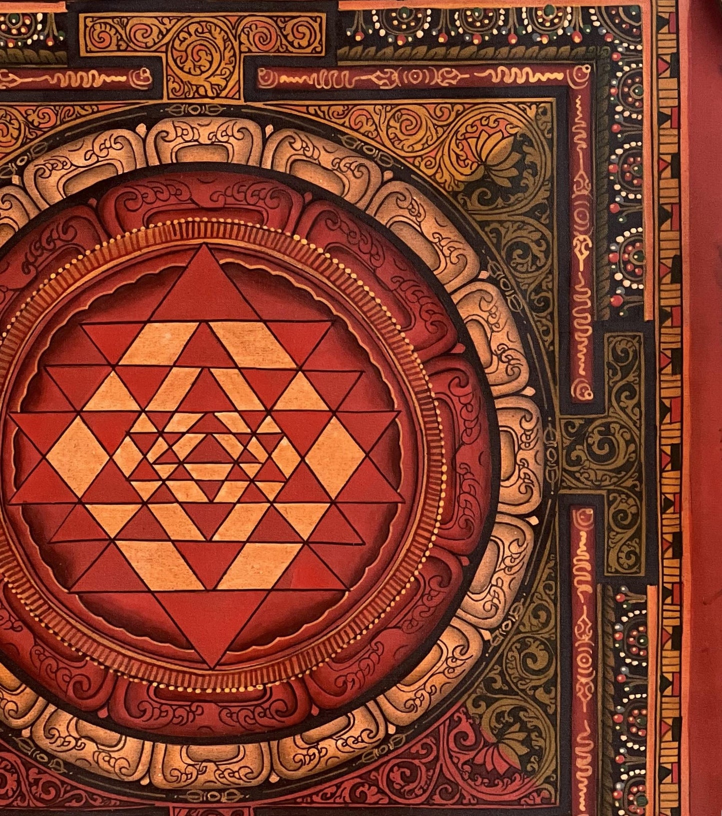 Hand-painted Sri Yantra Mandala – Newari Thangka Painting on Canvas