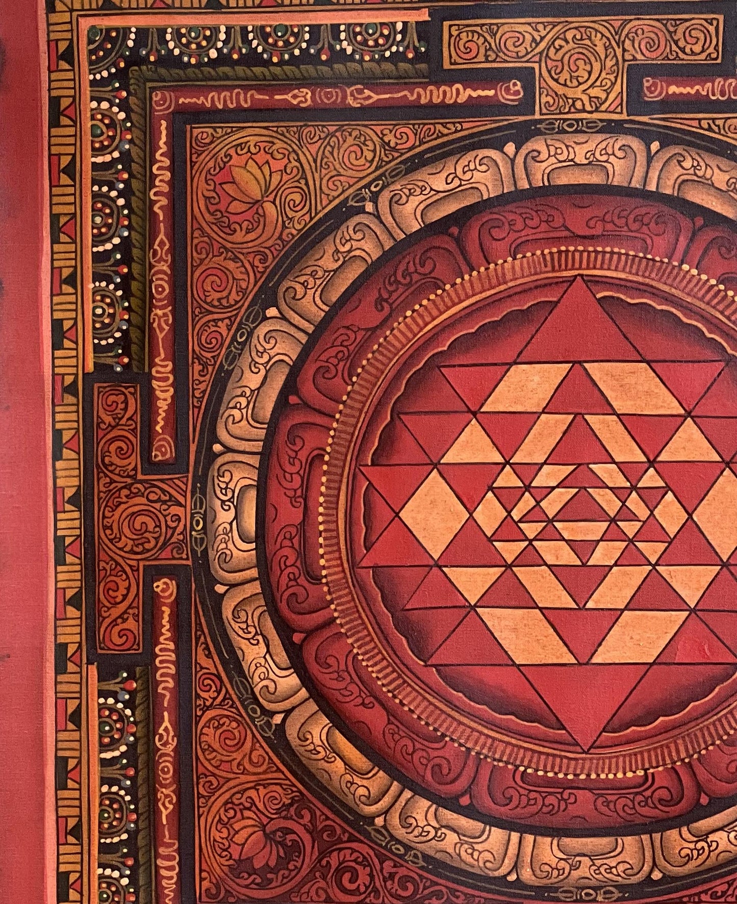 Hand-painted Sri Yantra Mandala – Newari Thangka Painting on Canvas
