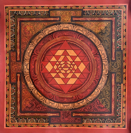 Hand-painted Sri Yantra Mandala – Newari Thangka Painting on Canvas