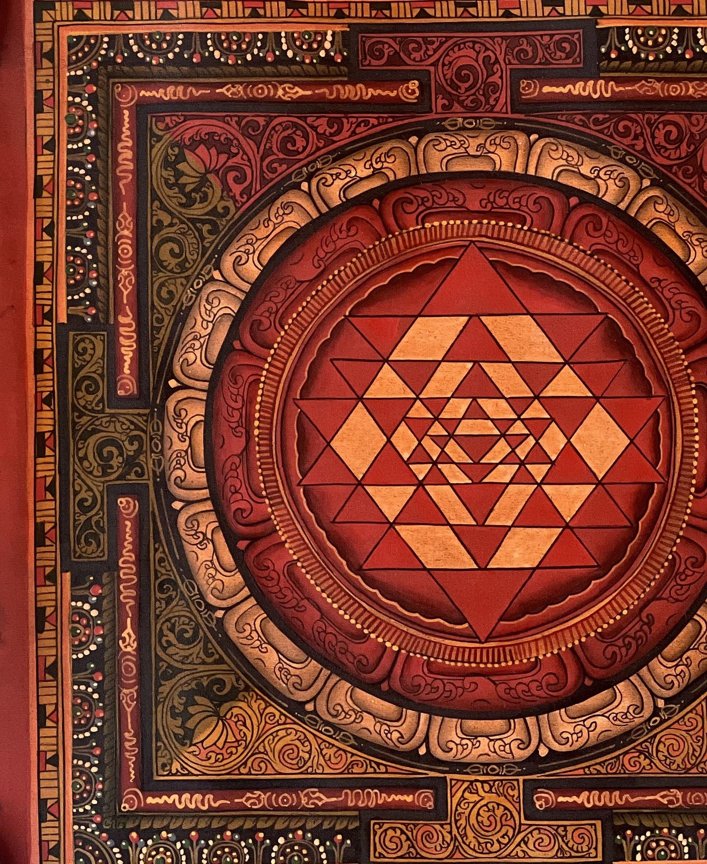 Hand-painted Sri Yantra Mandala – Newari Thangka Painting on Canvas