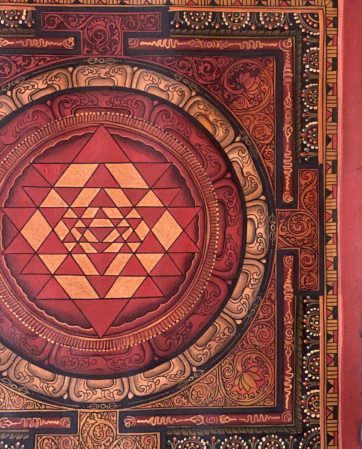 Hand-painted Sri Yantra Mandala – Newari Thangka Painting on Canvas