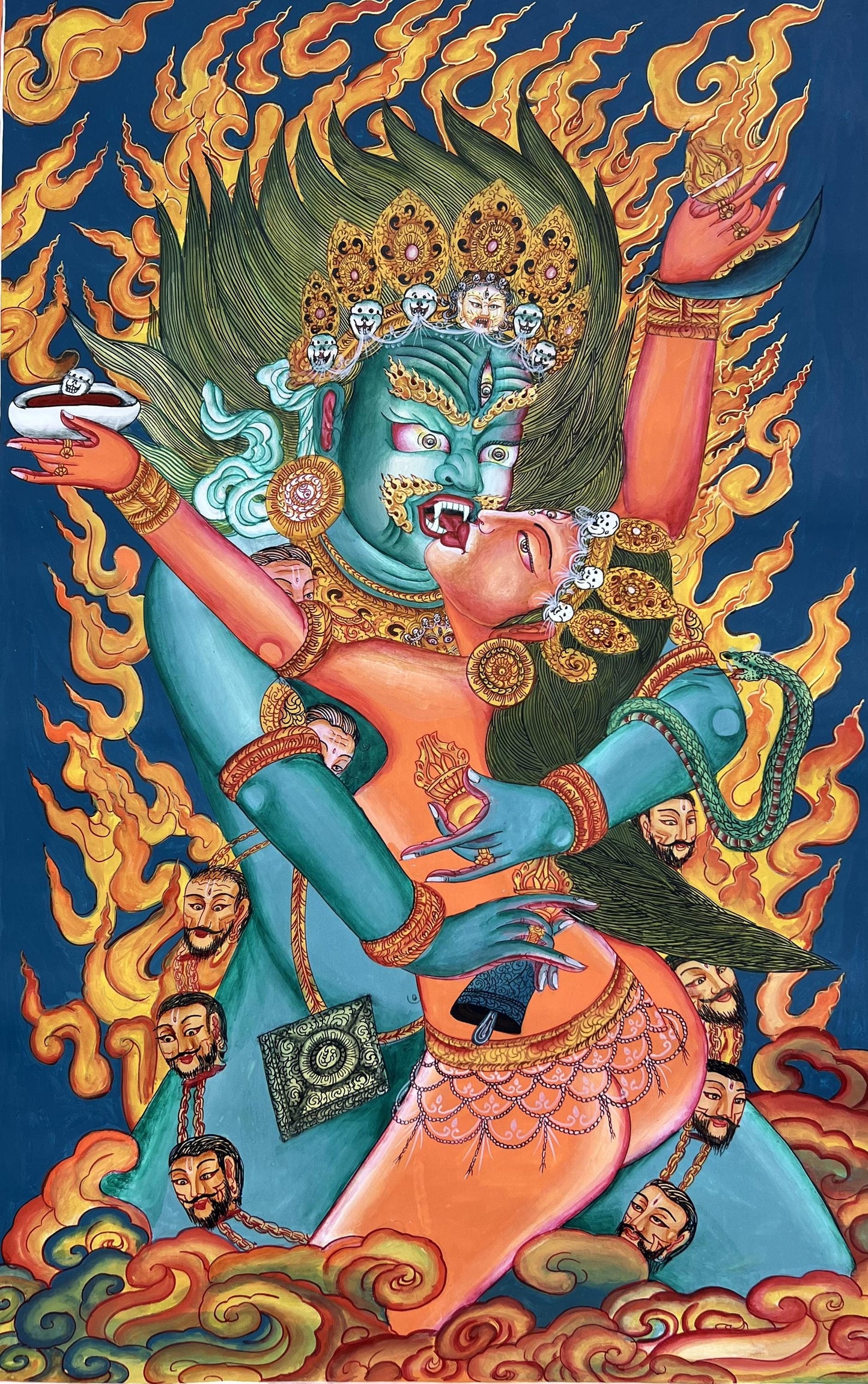 Chakrasamvara with Vajravarahi in Yab-Yum | Large Newari Paubha Thangka Painting | Traditional Nepalese Art