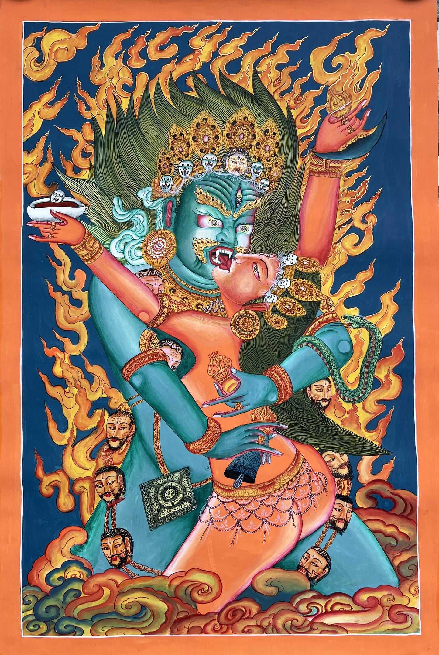 Chakrasamvara with Vajravarahi in Yab-Yum | Large Newari Paubha Thangka Painting | Traditional Nepalese Art