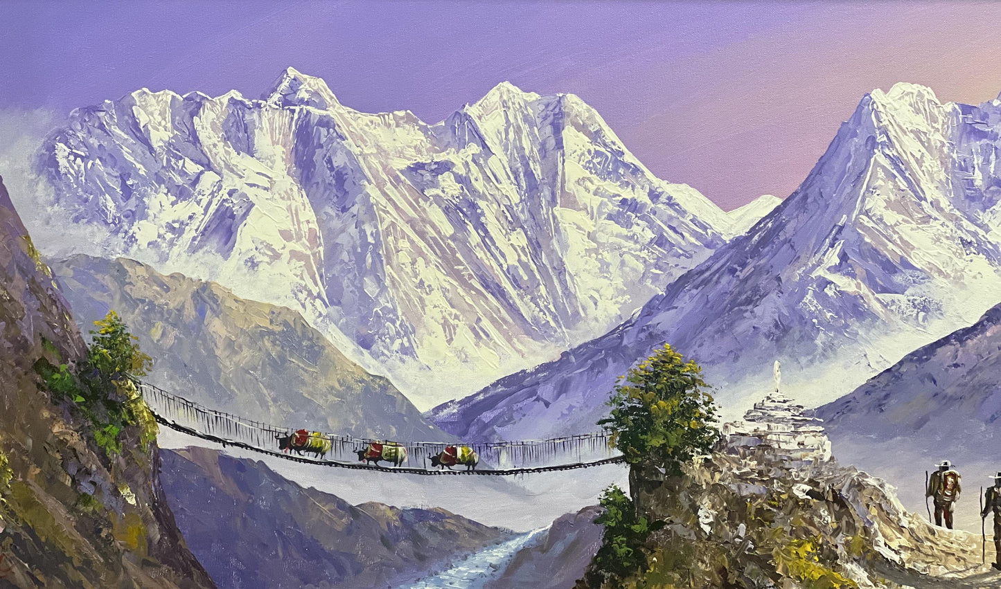 Himalayan Mountain Landscape Acrylic Painting | Everest Trek Scene | Tengboche Canvas Art