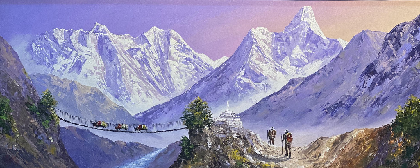 Himalayan Mountain Landscape Acrylic Painting | Everest Trek Scene | Tengboche Canvas Art